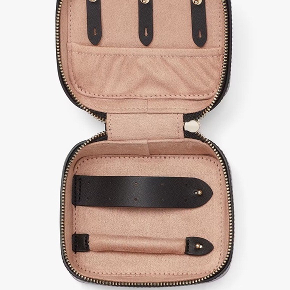 Kate Spade Madison Rose Toss Printed Jewelry Holder Case Box Black Red - Picture 14 of 14